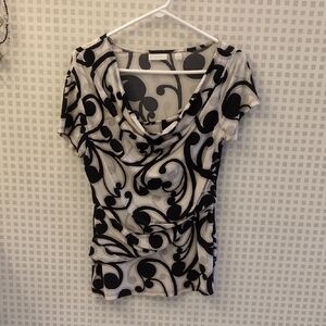 New York & Company Black and White Swirl Blouse